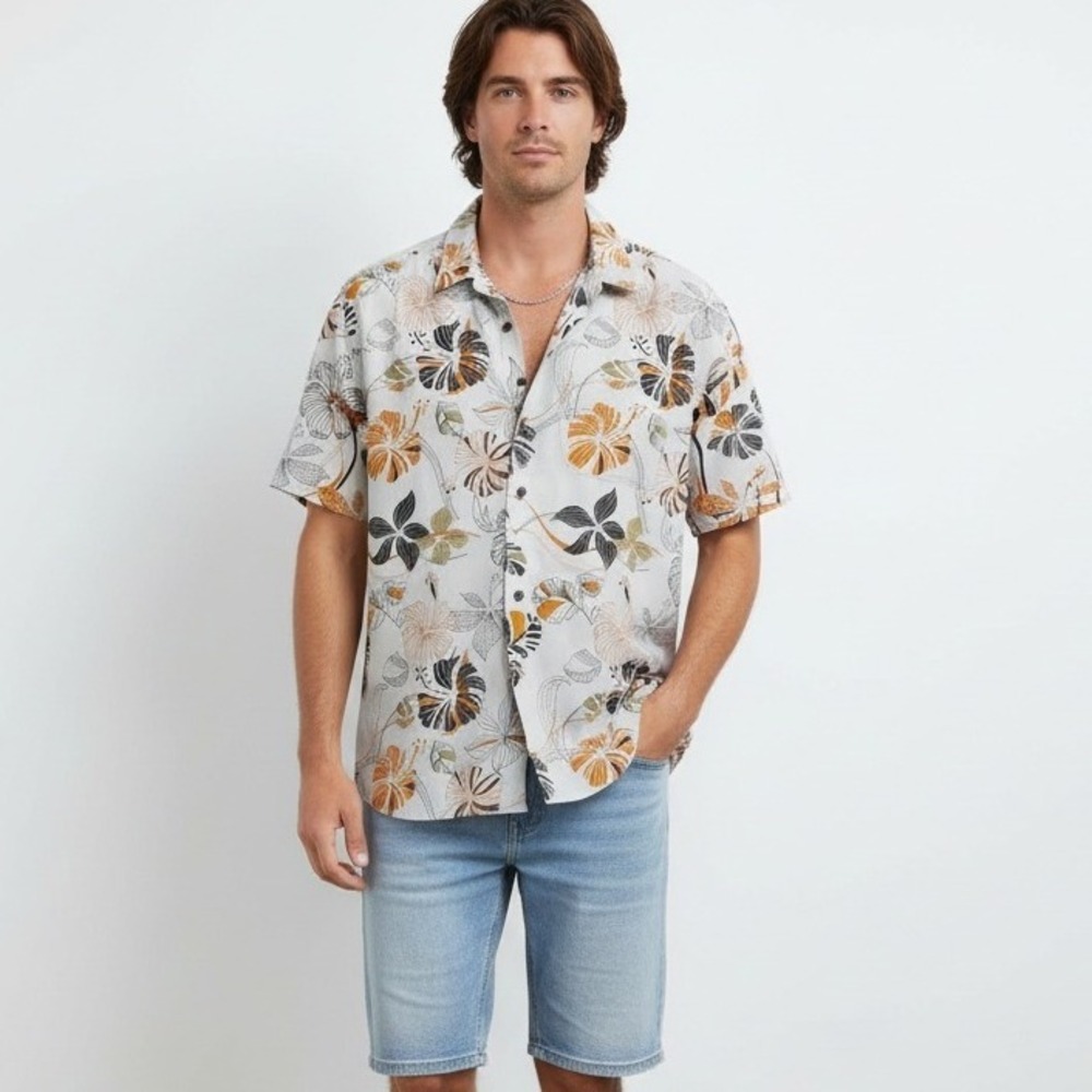 Jack ONeill‎ Mens XL Hawaiian Floral Shirt Short Sleeve Button Up Made In Korea